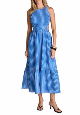ENGLISH FACTORY Women's Elastic Detail Sleeveless Dress, Blue, Medium
