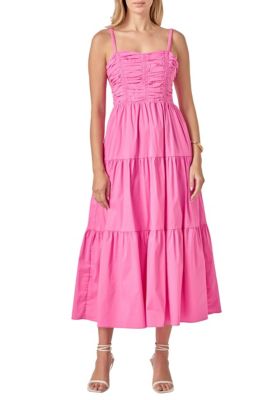 ENGLISH FACTORY Women's SLEEVELESS RUCHED MIDI DRESS, Pink, Large