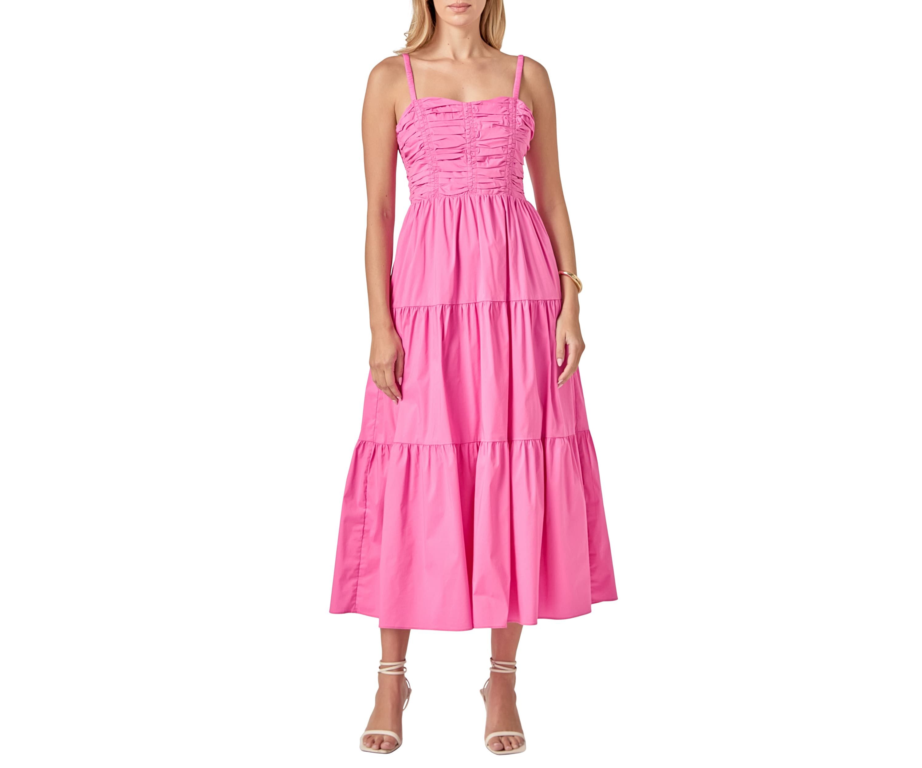 SLEEVELESS RUCHED MIDI DRESS