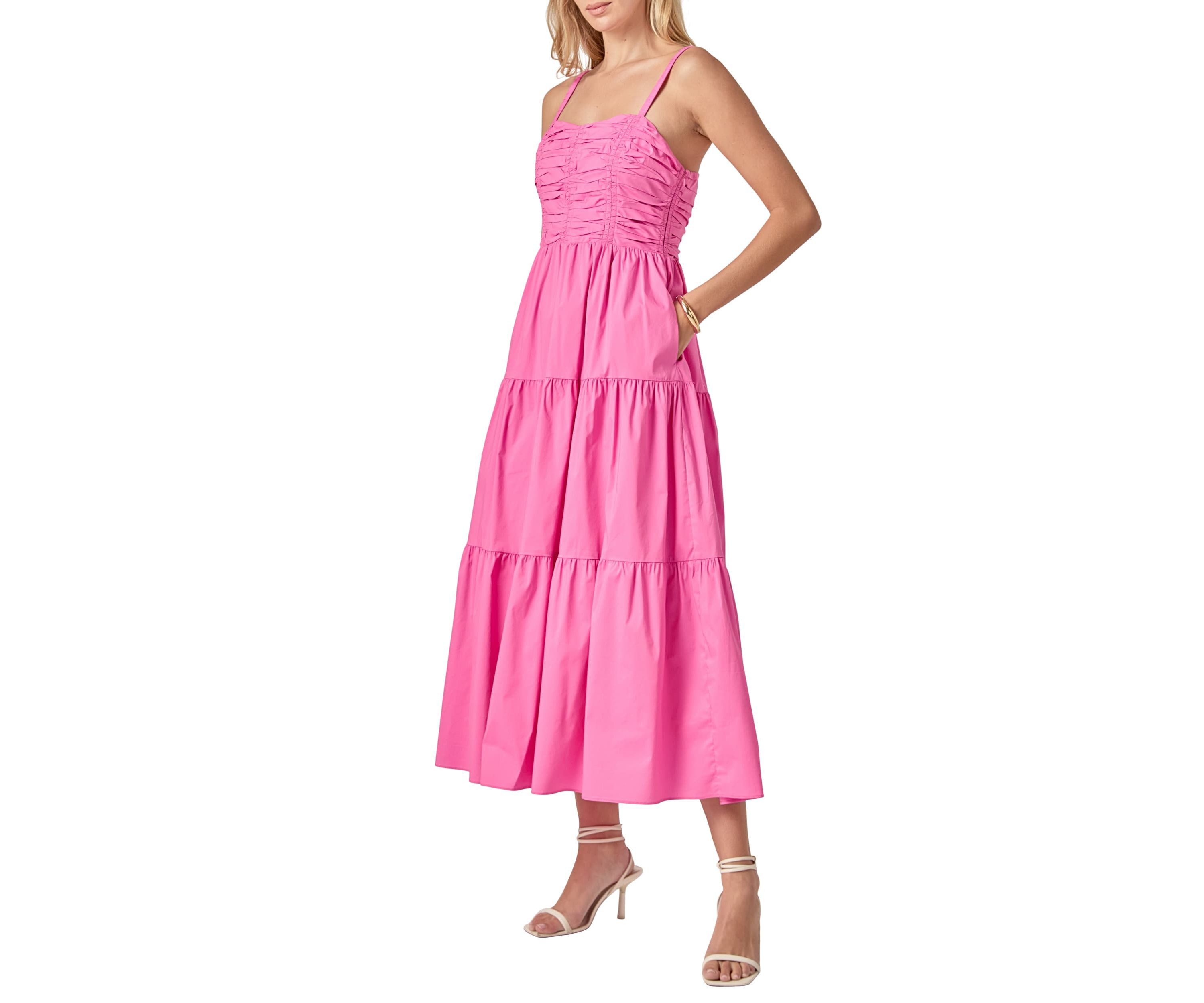 SLEEVELESS RUCHED MIDI DRESS