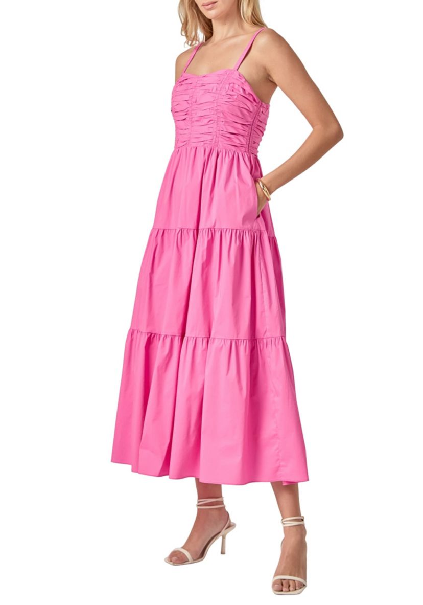SLEEVELESS RUCHED MIDI DRESS