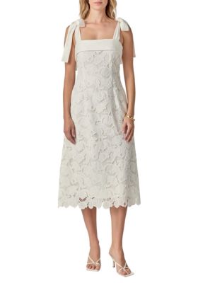 ENGLISH FACTORY Women's BOW SLEEVELESS LACE MIDI DRESS, White, Medium