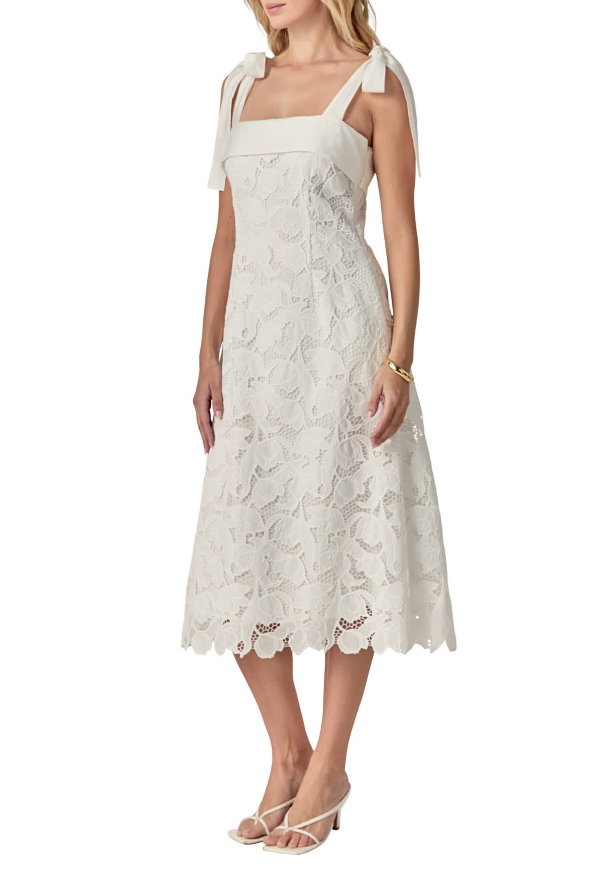 BOW SLEEVELESS LACE MIDI DRESS