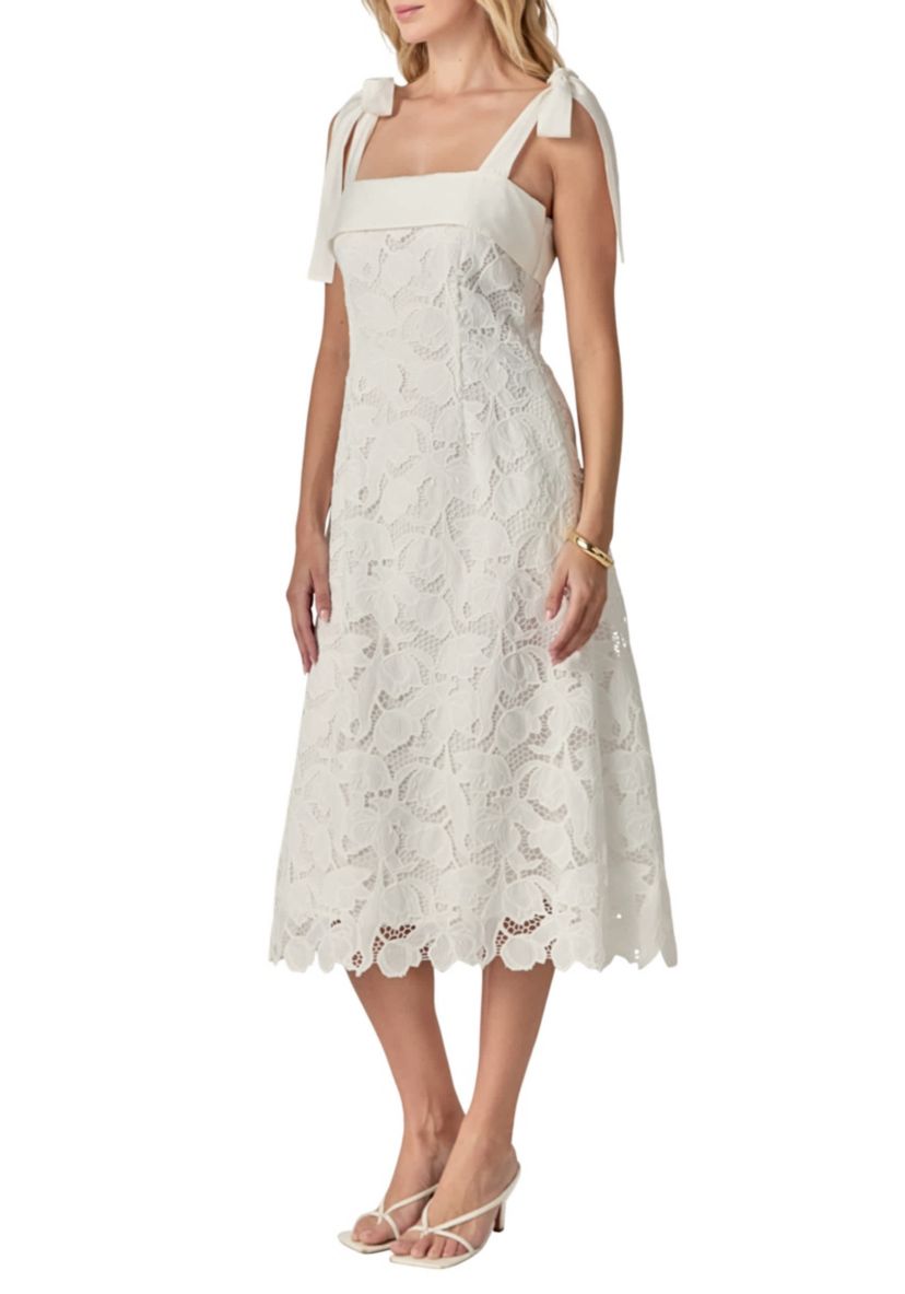 BOW SLEEVELESS LACE MIDI DRESS