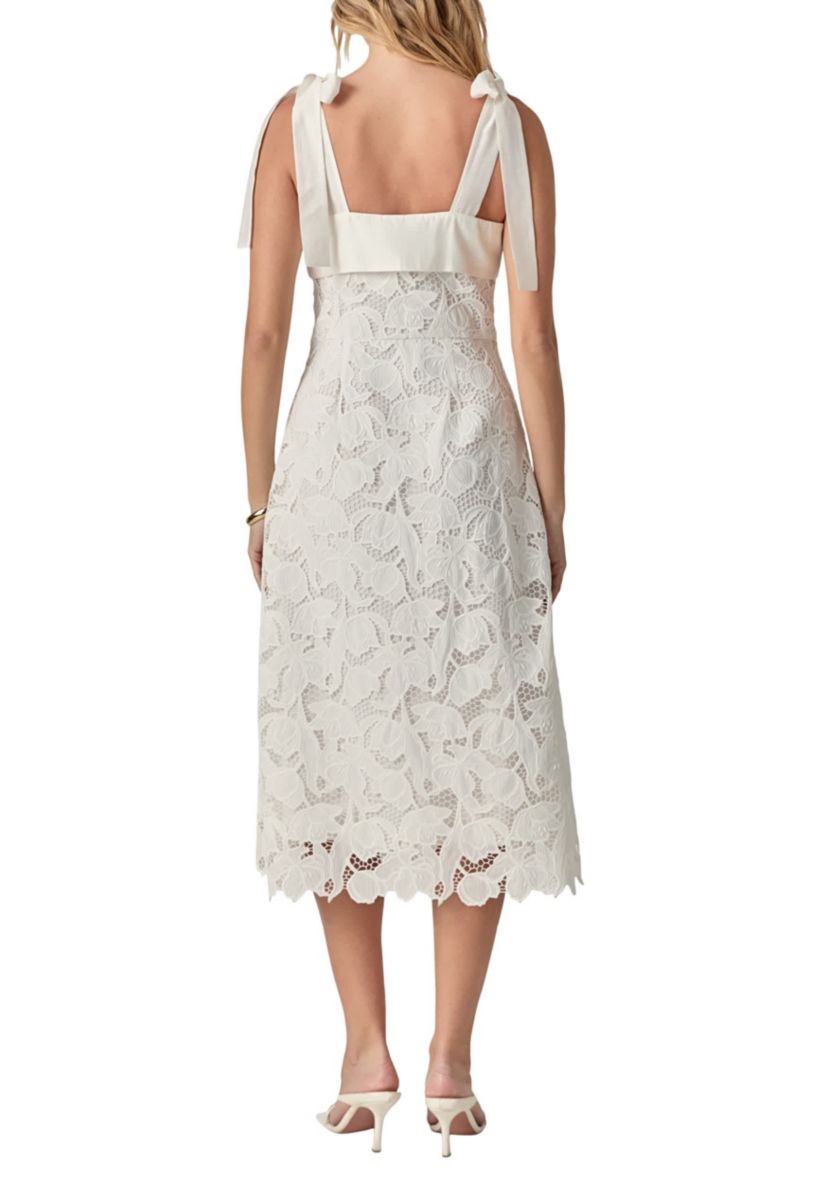 BOW SLEEVELESS LACE MIDI DRESS