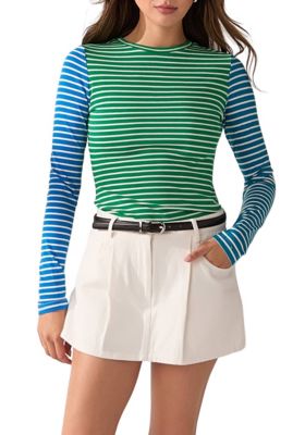ENGLISH FACTORY Women's COLOR BLOCK STRIPED T-Shirt, Green, Large