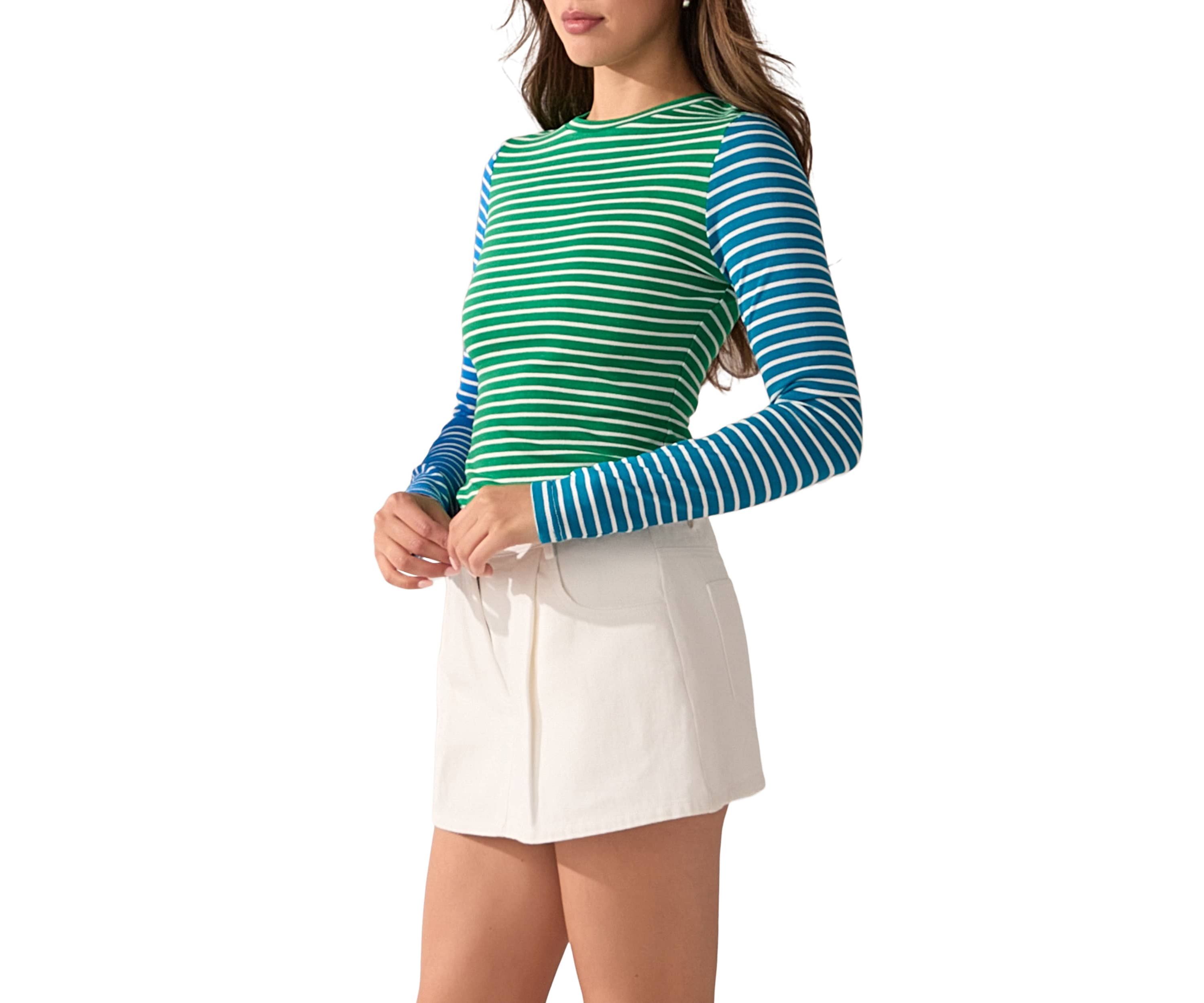 COLOR BLOCK STRIPED T SHIRT