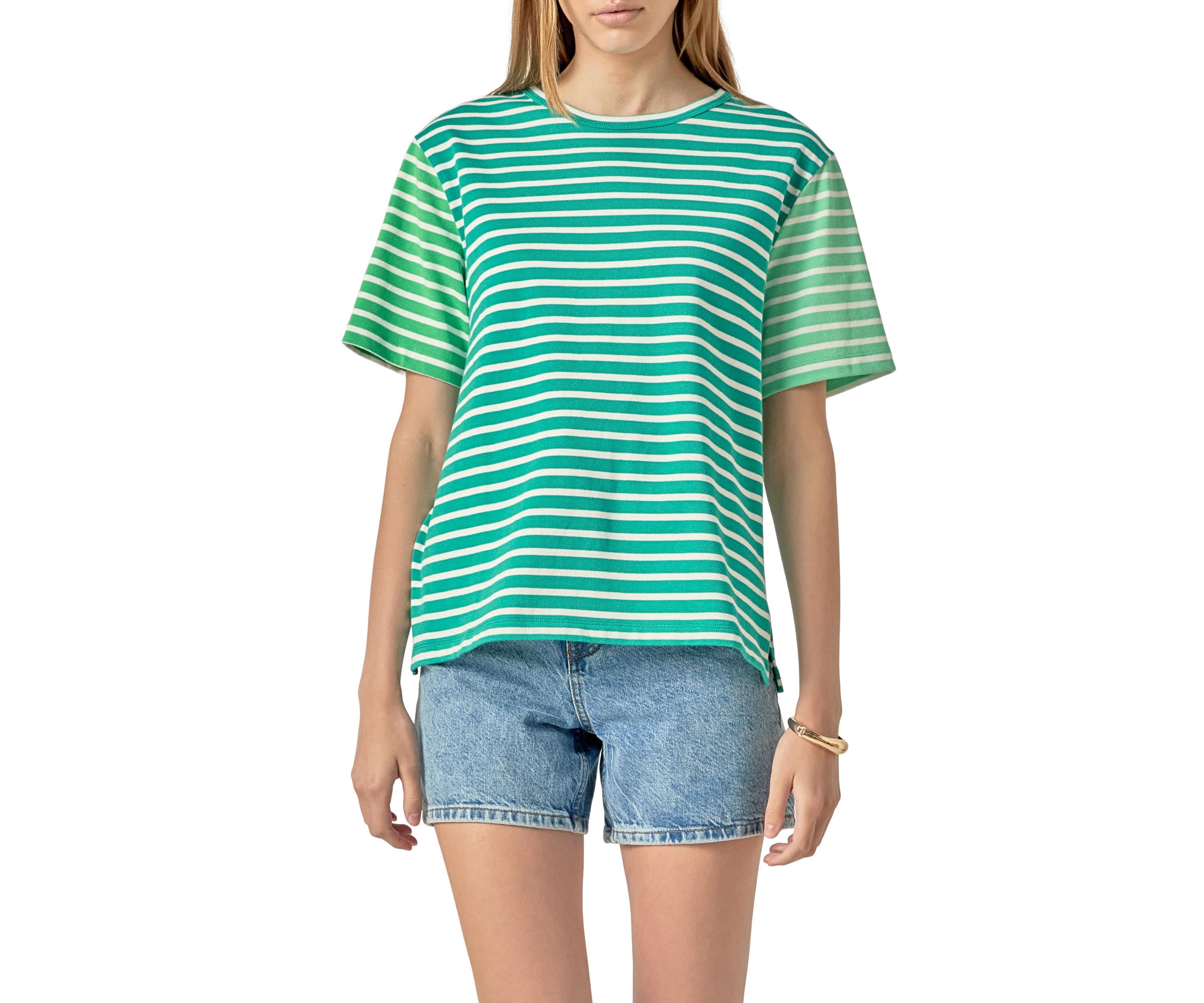 STRIPE COLOR BLOCK SHORT SLEEVE SHIRT