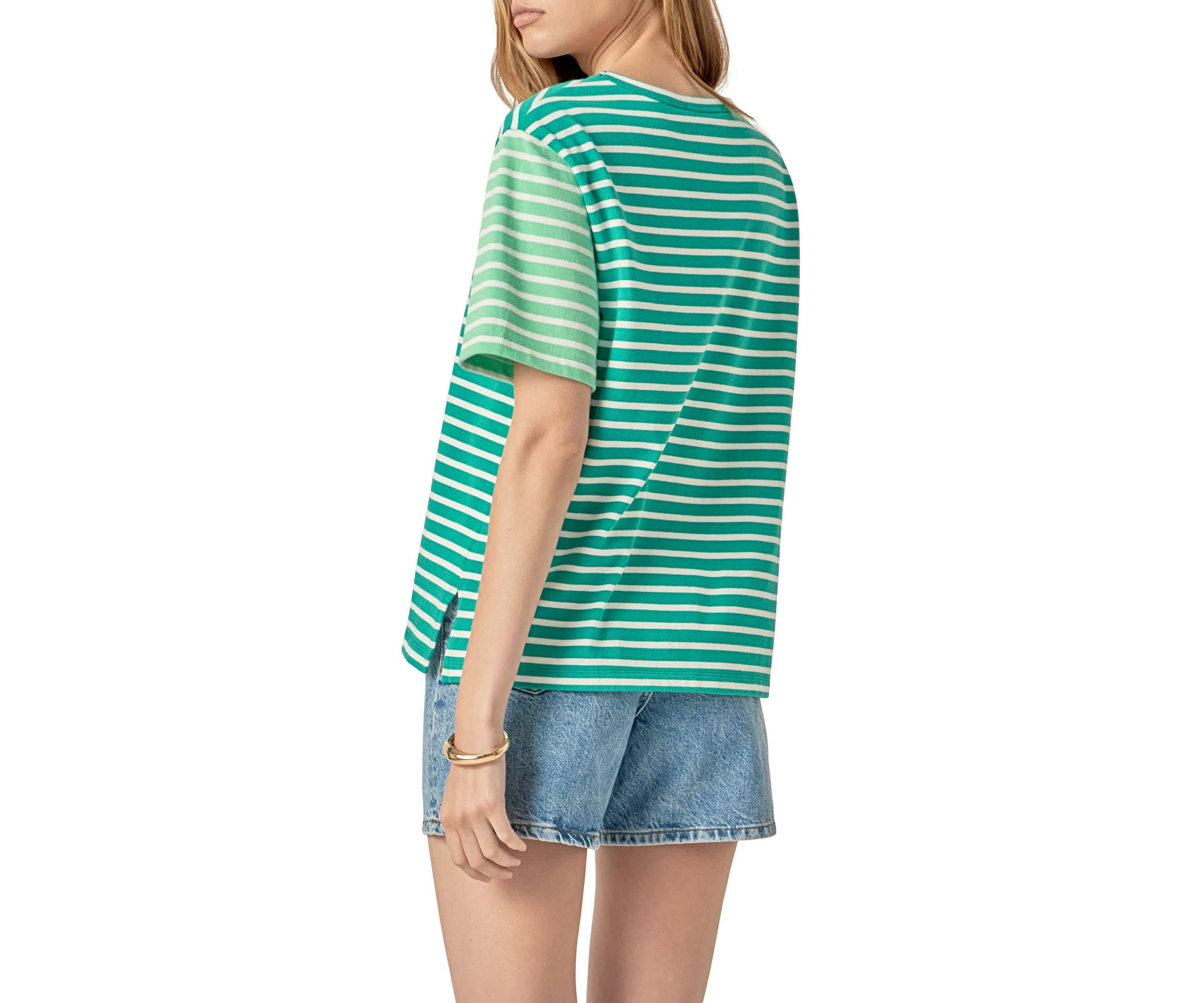 STRIPE COLOR BLOCK SHORT SLEEVE SHIRT