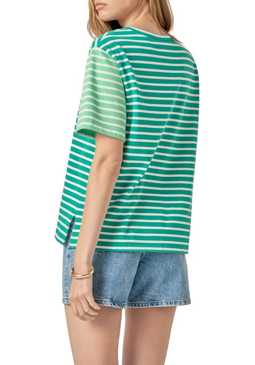 STRIPE COLOR BLOCK SHORT SLEEVE SHIRT