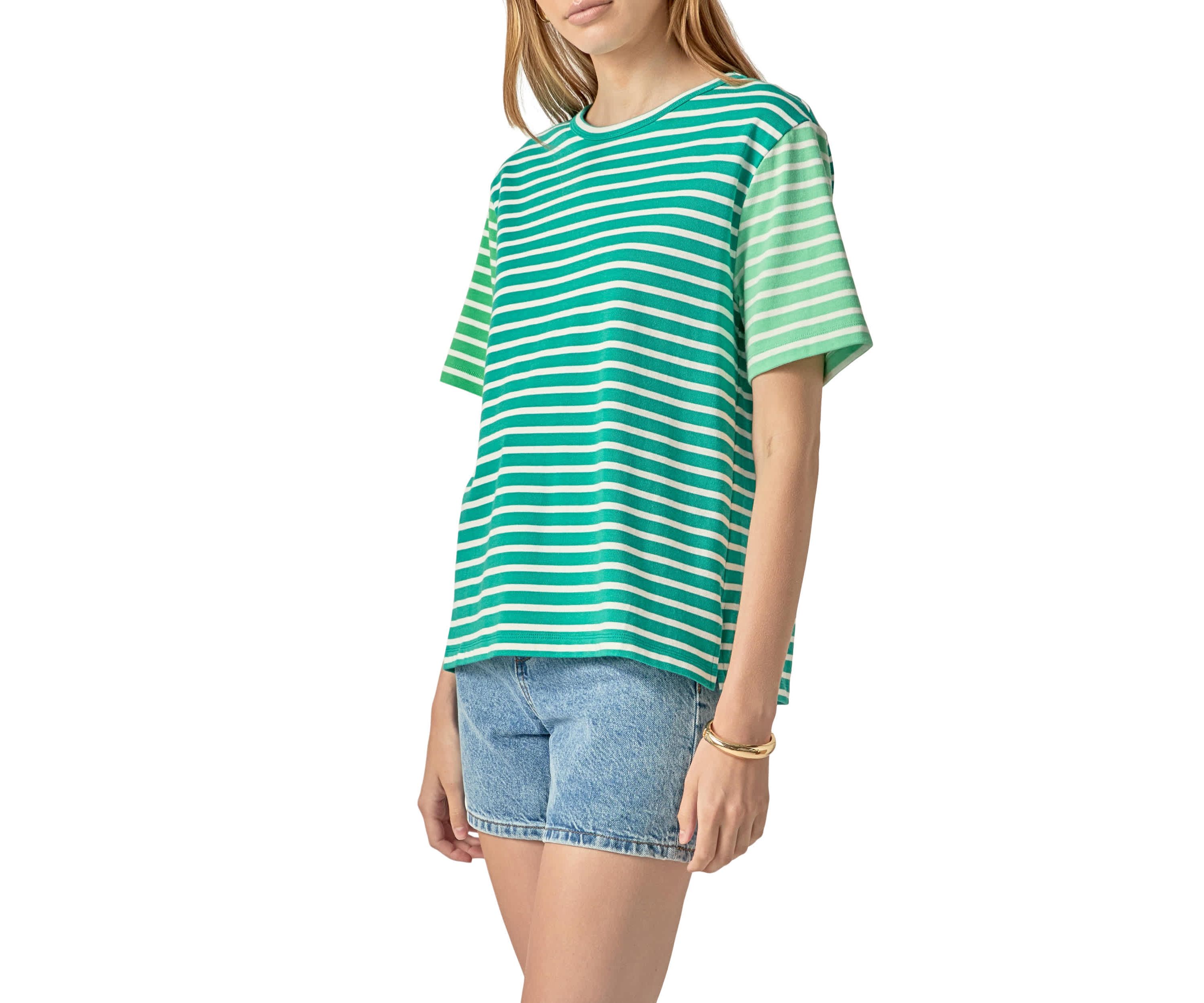 STRIPE COLOR BLOCK SHORT SLEEVE SHIRT
