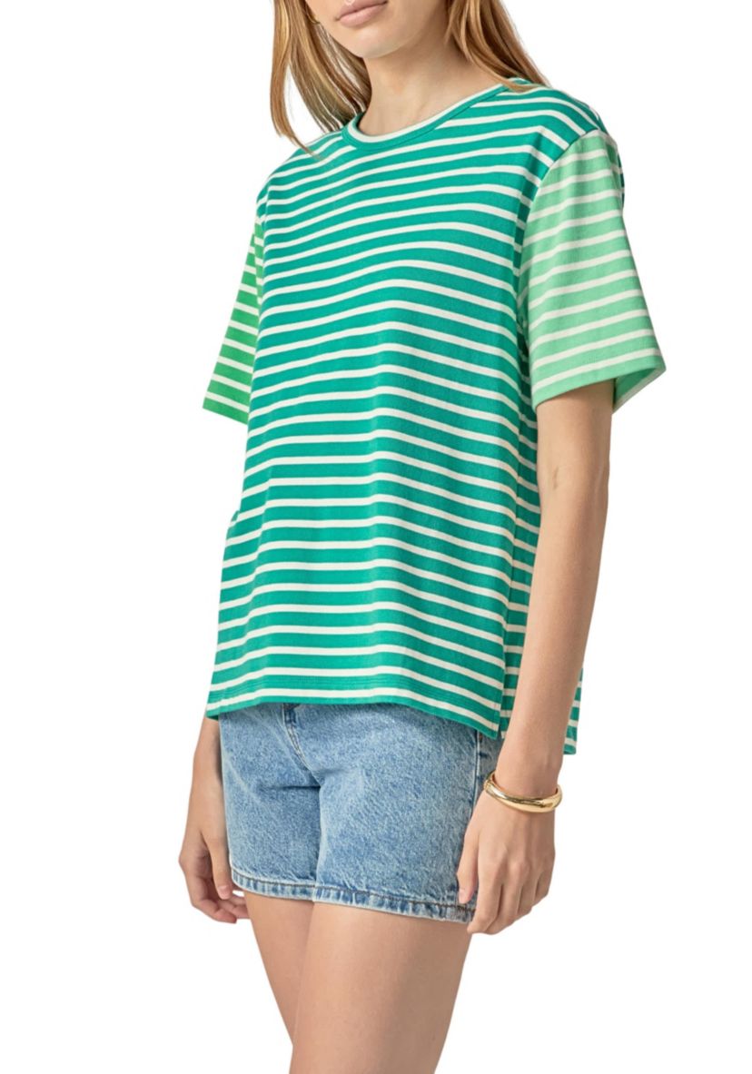 STRIPE COLOR BLOCK SHORT SLEEVE SHIRT