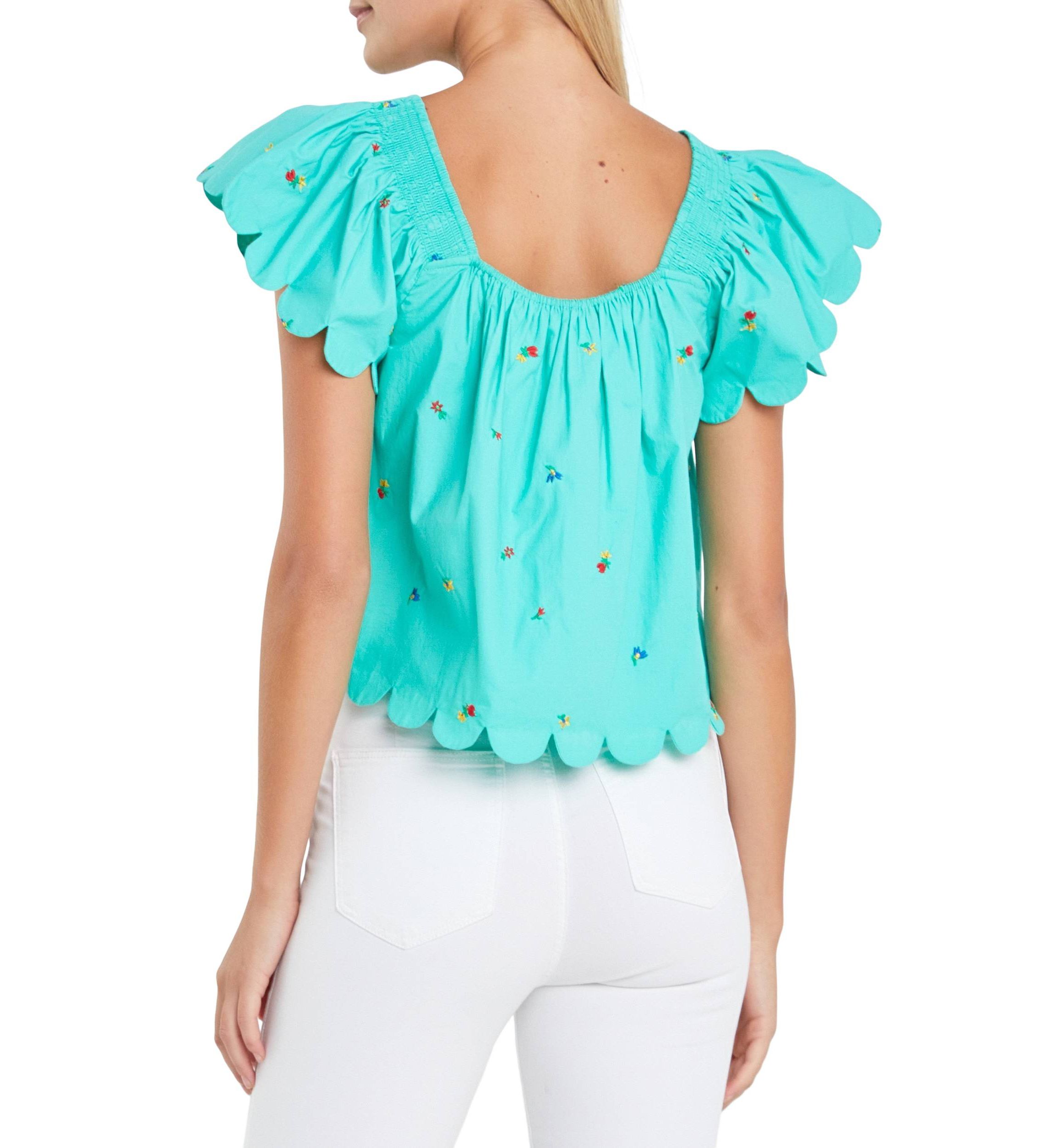 Scalloped Hem Ruffle Detail Top