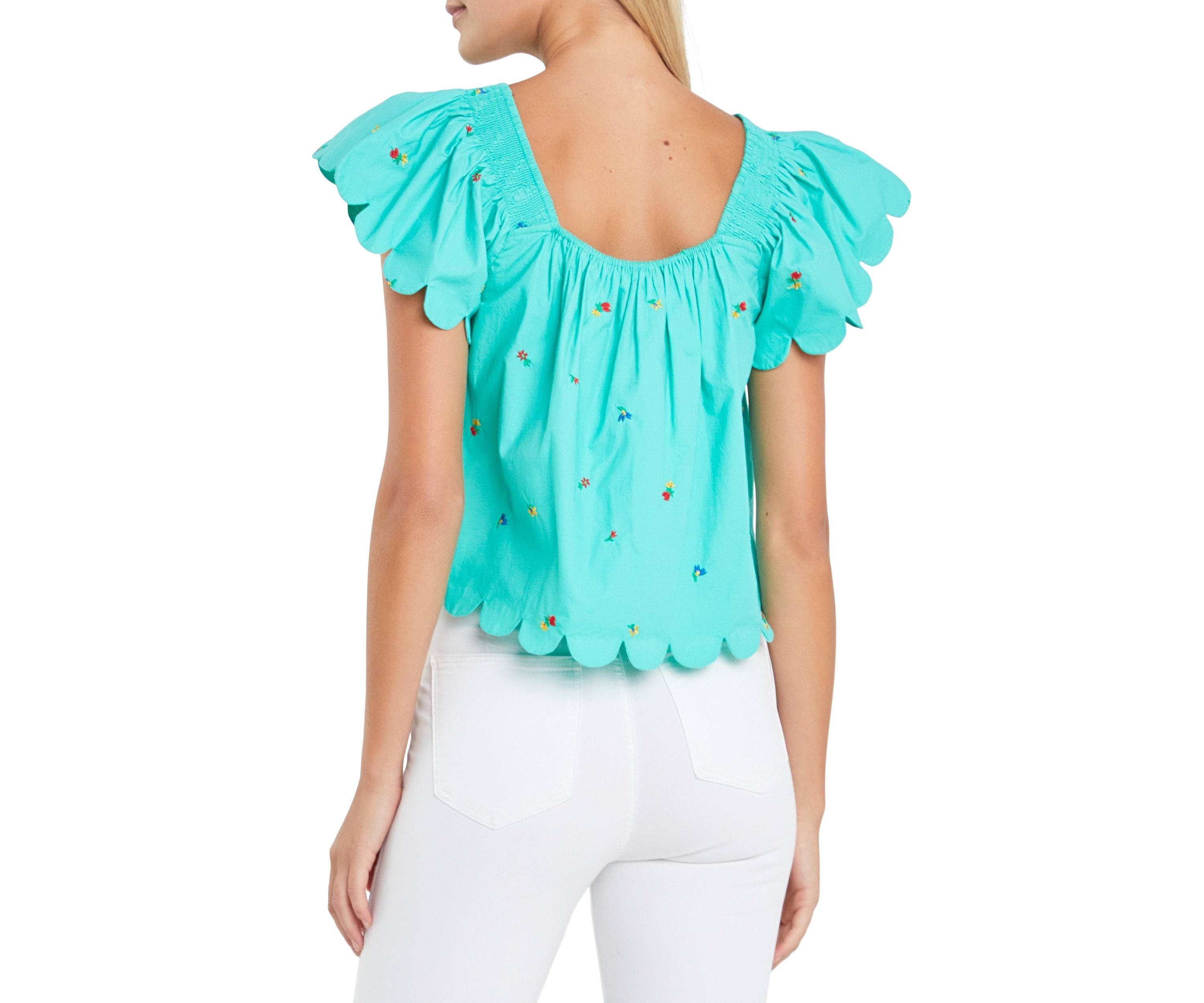 Scalloped Hem Ruffle Detail Top