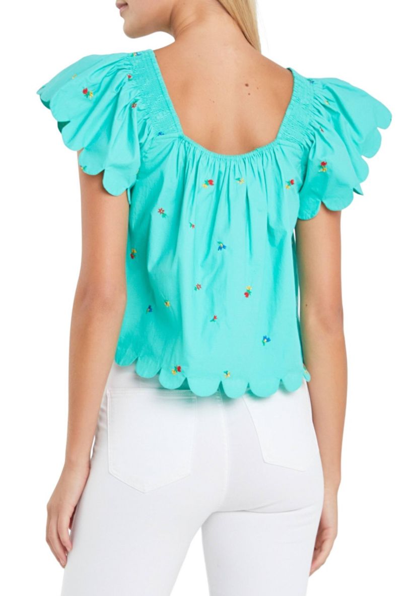 Scalloped Hem Ruffle Detail Top
