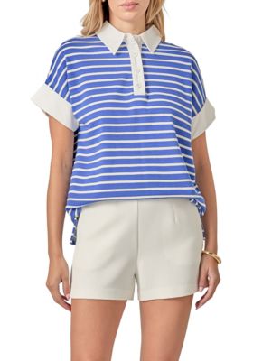 ENGLISH FACTORY Women's STRIPE COLLAR SWEATSHIRT, White, Small