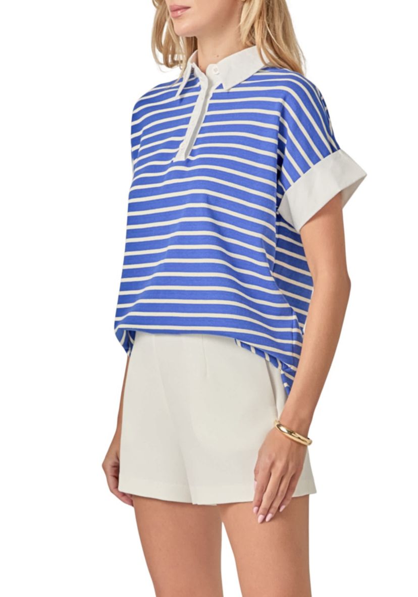 STRIPE COLLAR SWEATSHIRT