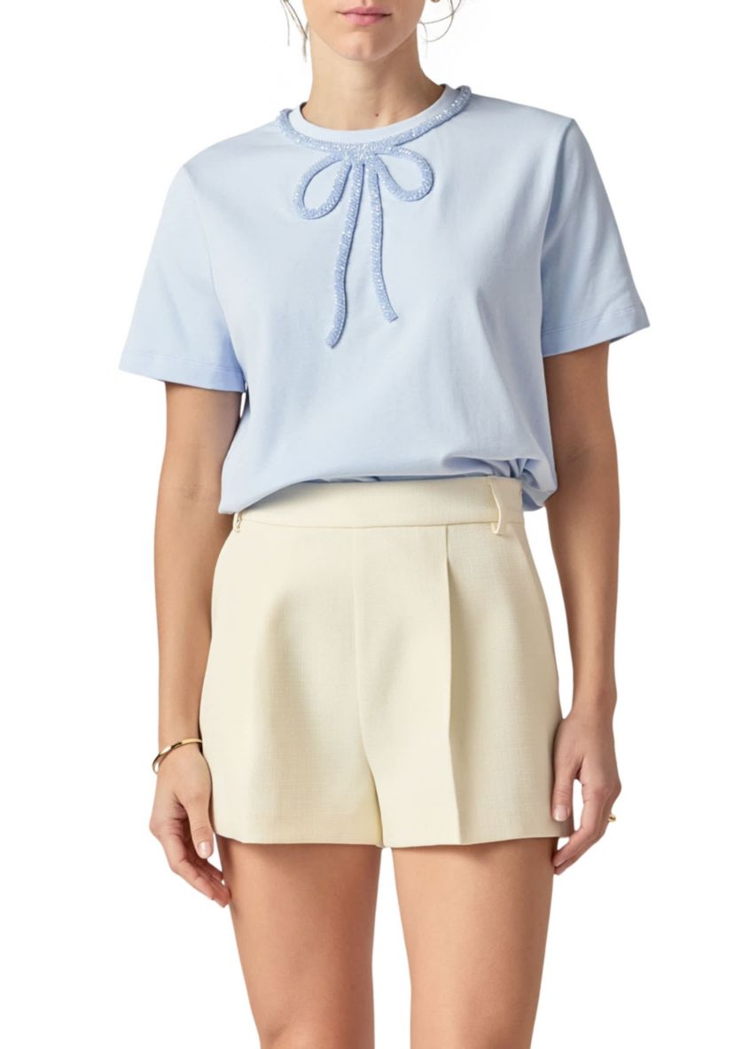BEADED BOW T-SHIRT