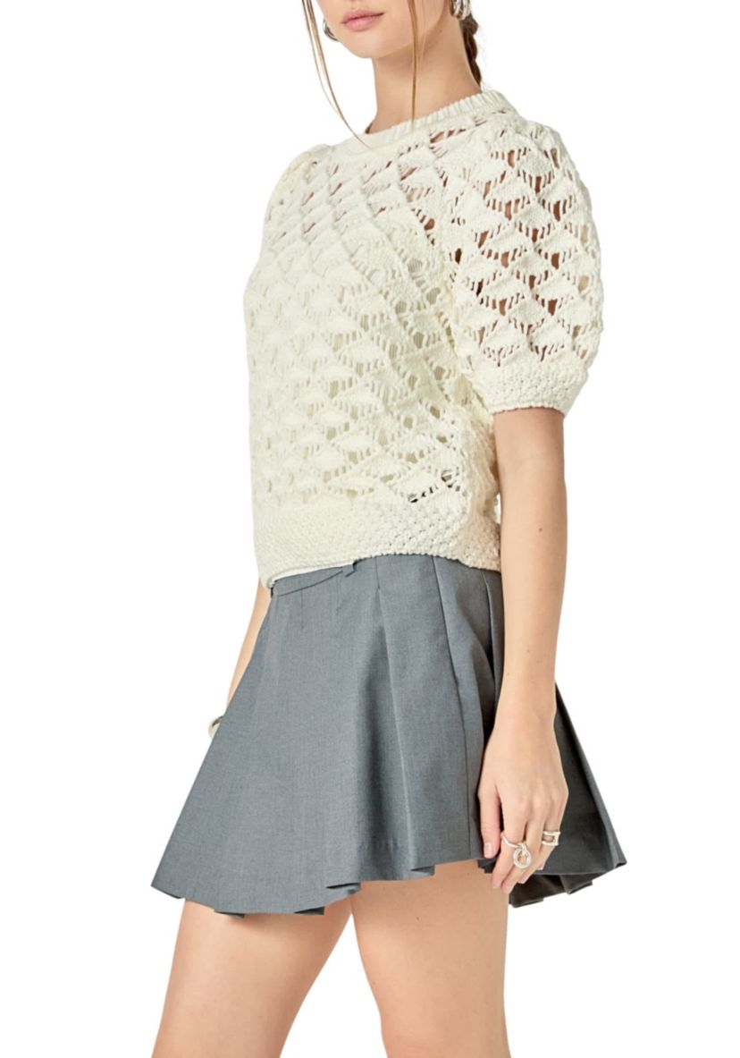 SCALLOP PUFF SLEEVE KNIT TOP