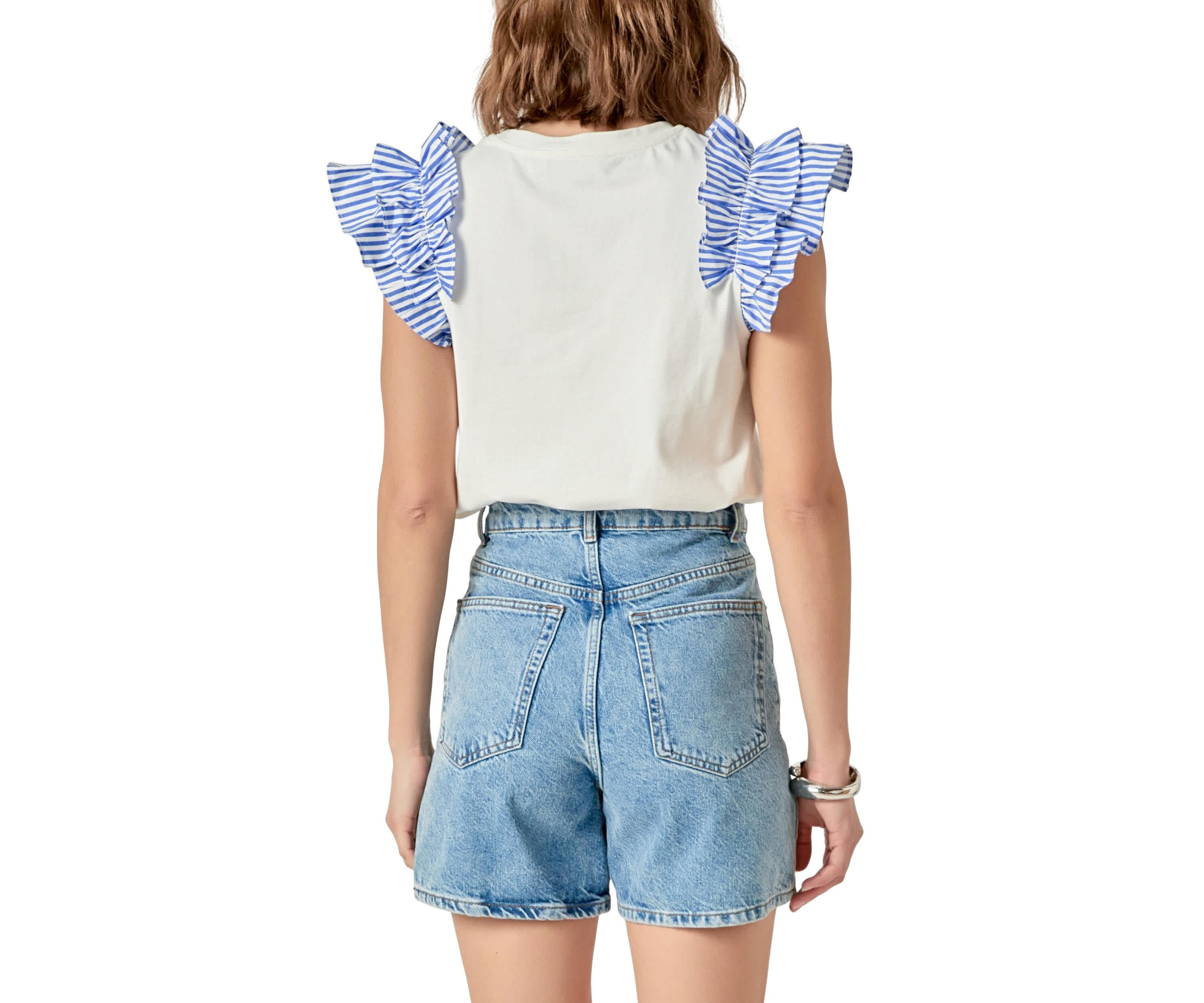 Mixed Media Ruffle Detail T-shirt