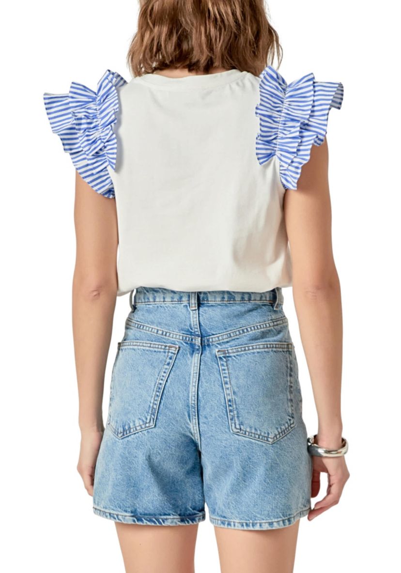 Mixed Media Ruffle Detail T-shirt