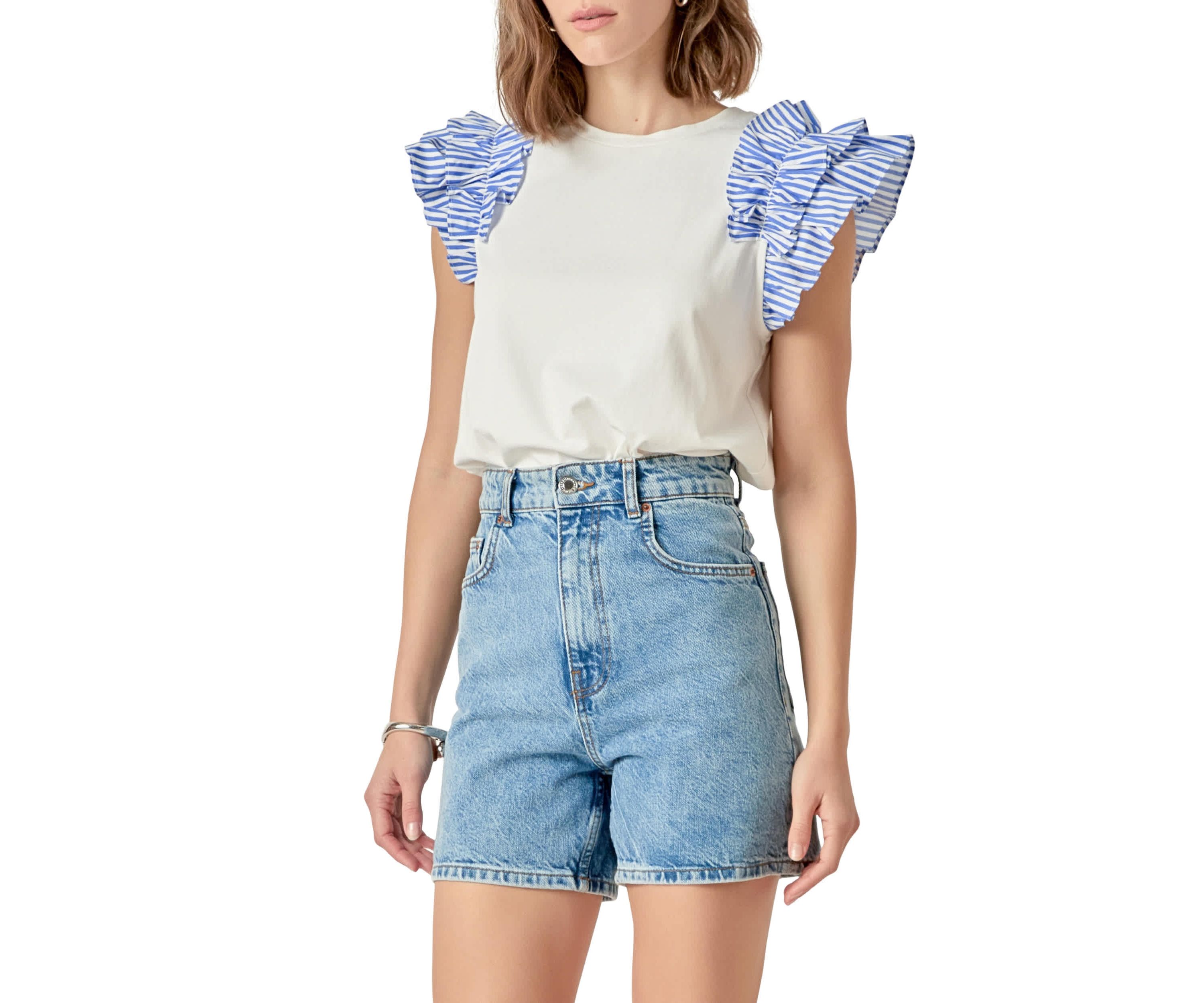 Mixed Media Ruffle Detail T-shirt
