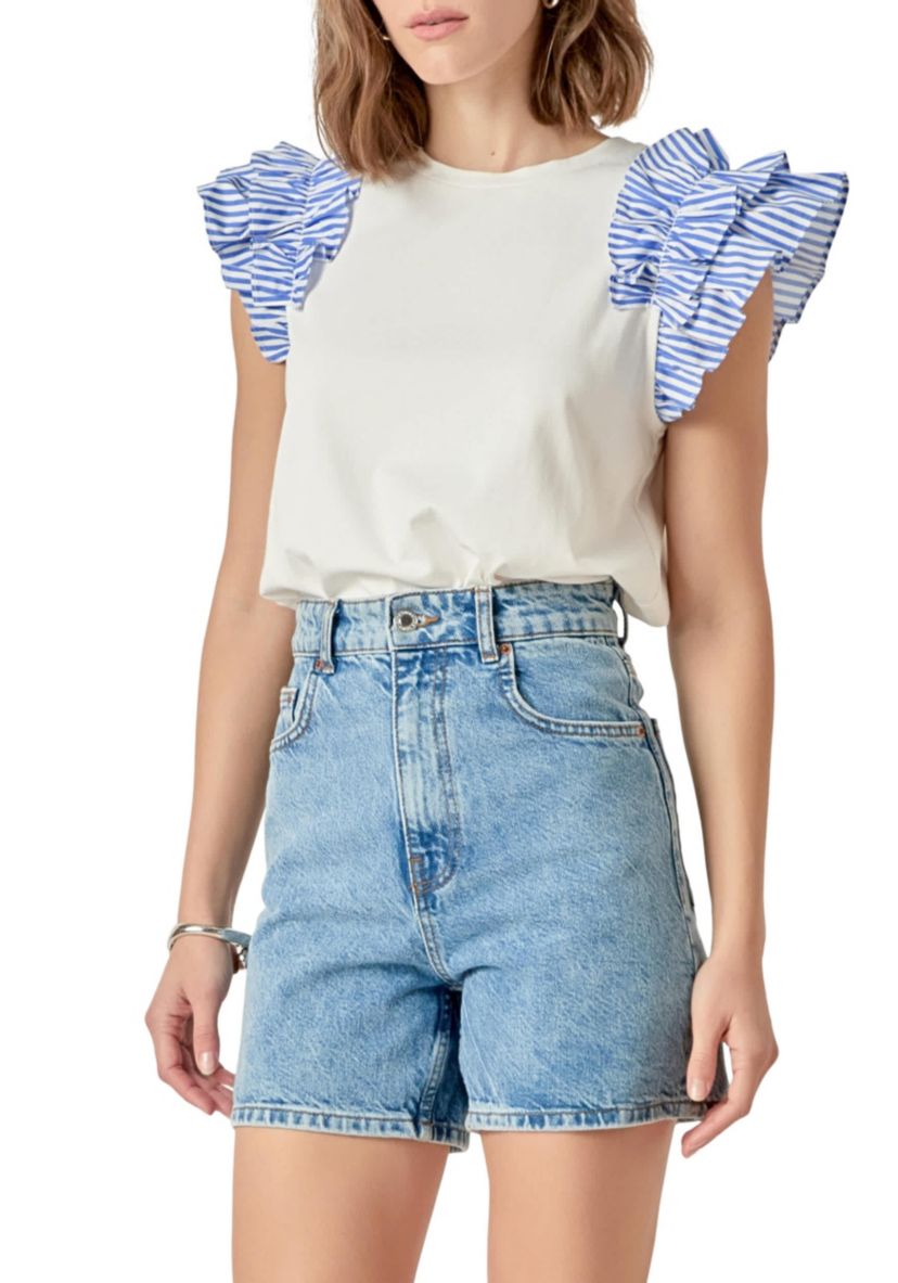 Mixed Media Ruffle Detail T-shirt