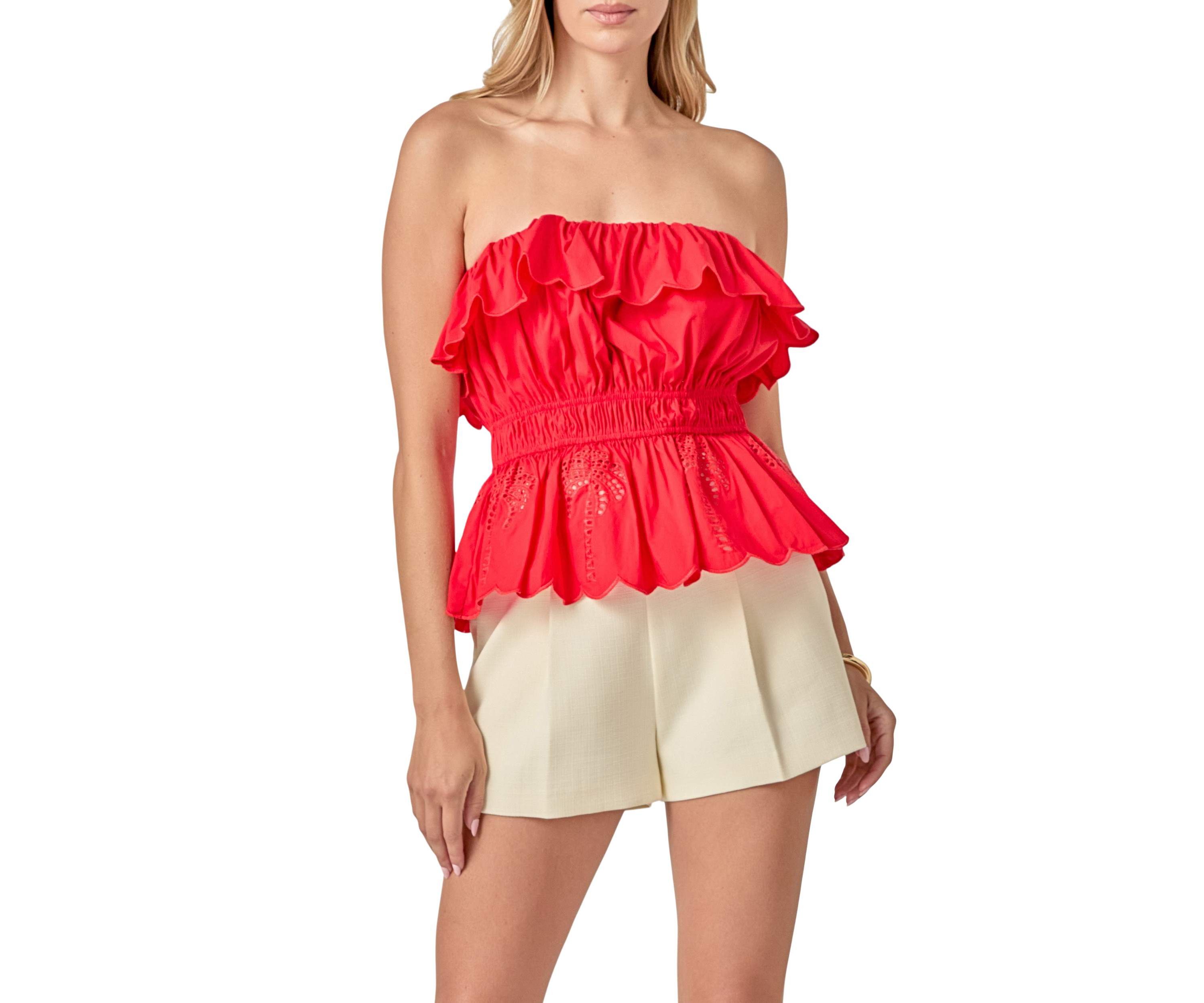 EMBROIDERY STRAPLESS TOP