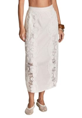 ENGLISH FACTORY Women's LACE TRIMED MIDI SKIRT, White, Small