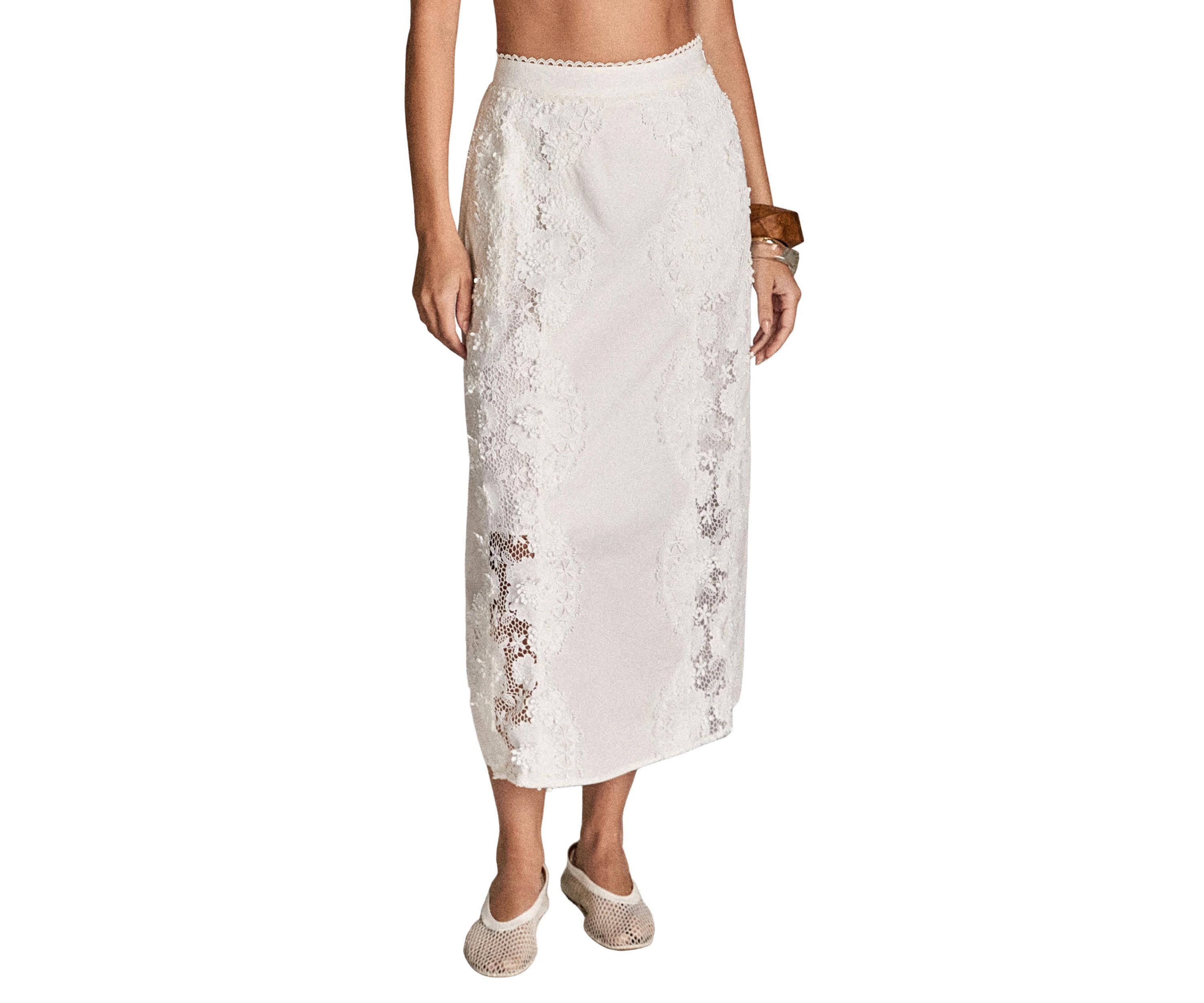 LACE TRIMED MIDI SKIRT