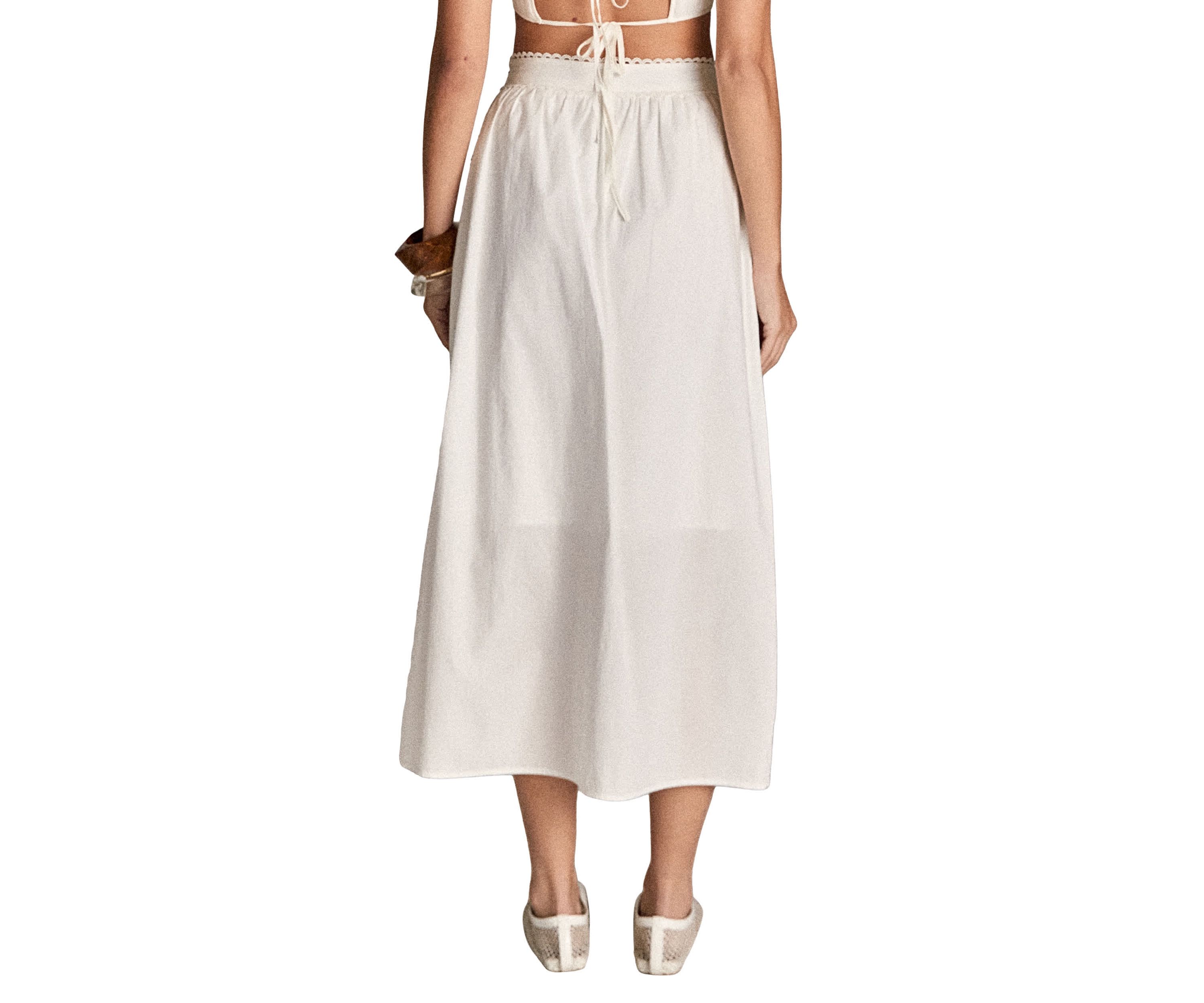 LACE TRIMED MIDI SKIRT