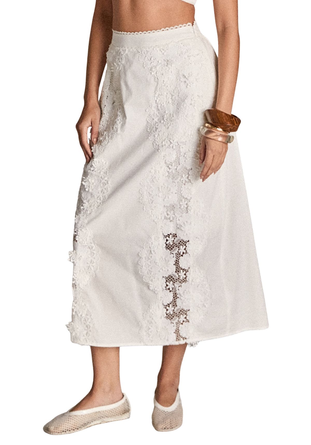 LACE TRIMED MIDI SKIRT