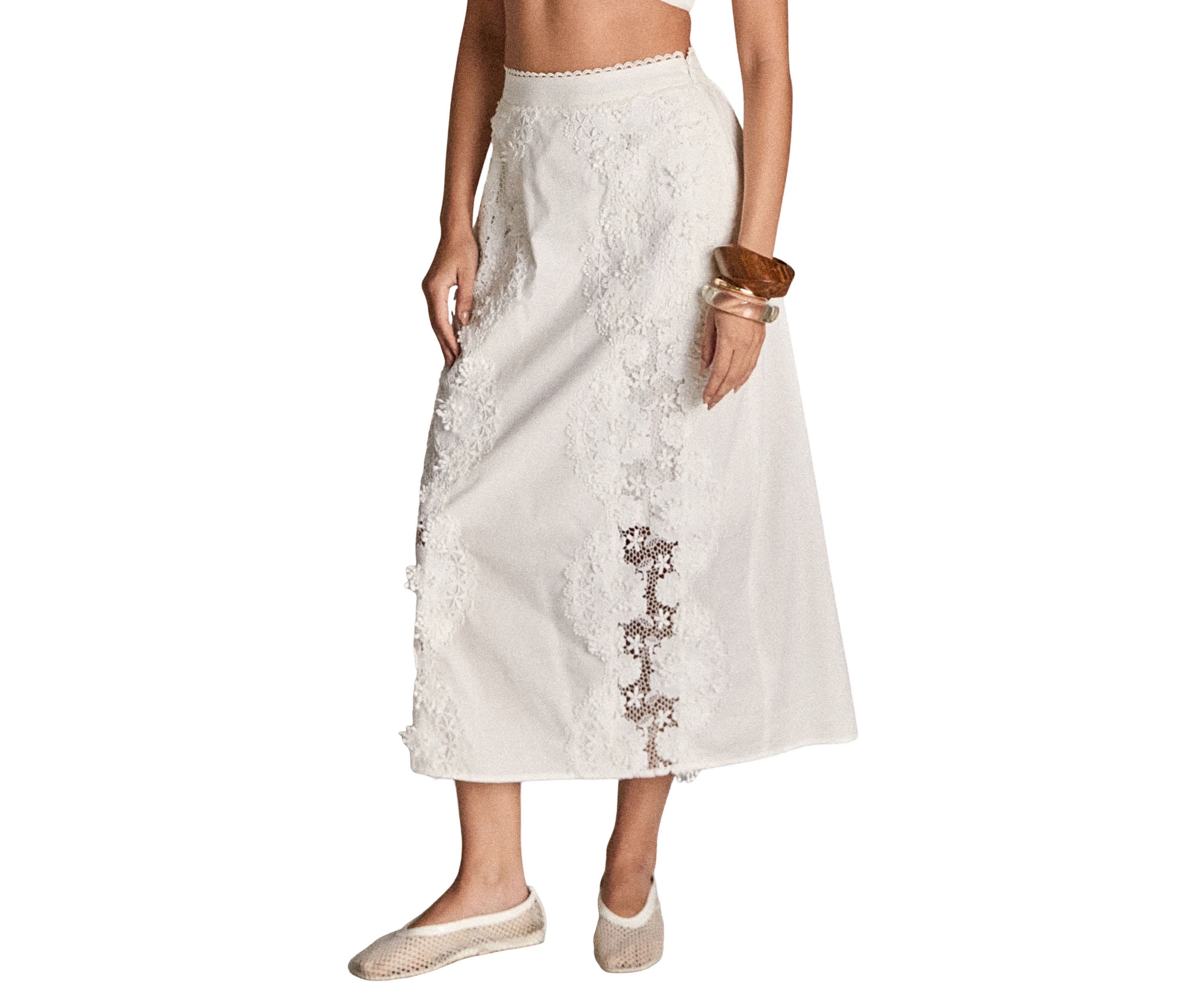 LACE TRIMED MIDI SKIRT