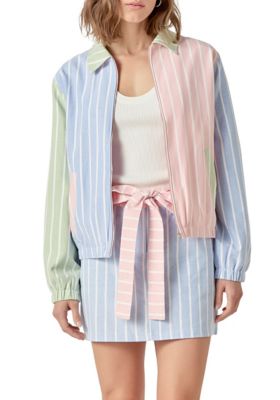 ENGLISH FACTORY Women's Stripe Color Block Jacket, Large