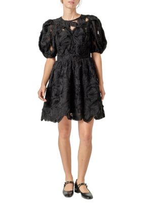 ENGLISH FACTORY Women's Flower Embellished Mini Dress, Black, Medium