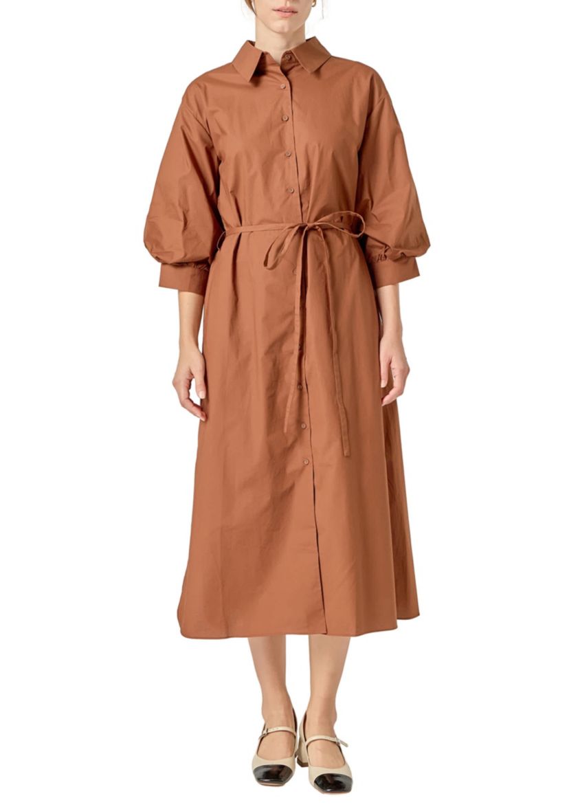 FLARED SHIRT MIDI DRESS
