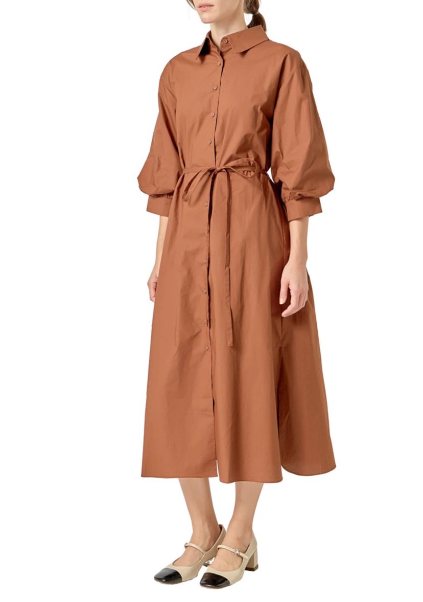 FLARED SHIRT MIDI DRESS