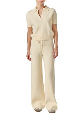 ENGLISH FACTORY Women's STRING KNIT PANTS, Ivory, Medium