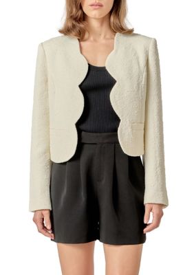 ENGLISH FACTORY Women's SCALLOP 3D WOVEN JACKET, White, Large