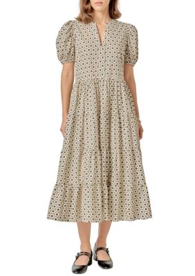 ENGLISH FACTORY Women's Print Puff Sleeve Midi Dress, Large