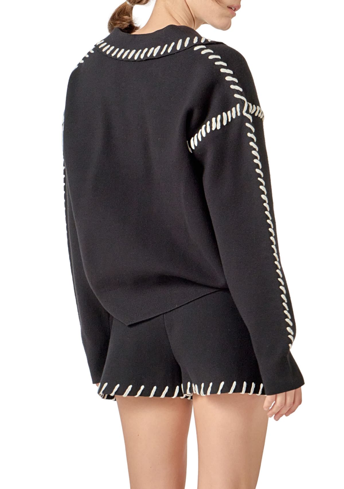 STITCH DETAIL KNIT COLLAR TOP