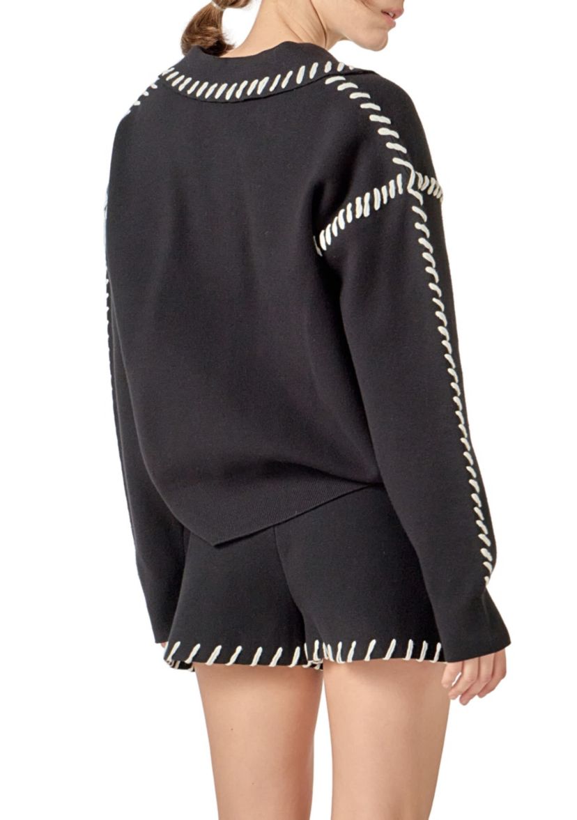 STITCH DETAIL KNIT COLLAR TOP