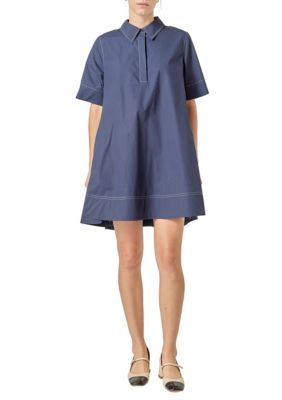 ENGLISH FACTORY Women's Contrast Stitch Detailed Mini Dress, Navy Blue, Large