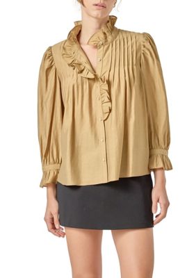 ENGLISH FACTORY Women's RUFFLE DETAILED BLOUSE, Medium