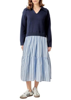 ENGLISH FACTORY Women's MIXED MEDIA MIDI DRESS, Large