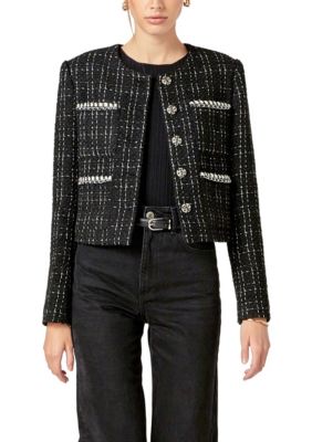 ENGLISH FACTORY Women's BLACK AND WHITE TWEED JACKET