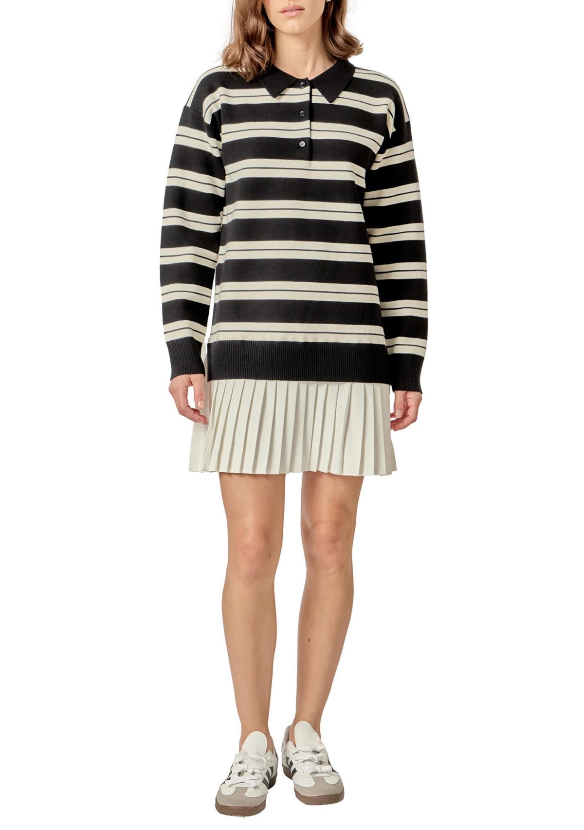 STRIPE POLO MIXED MEDIA MINI DRESS
