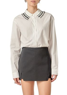 ENGLISH FACTORY Women's COLLAR POINTED SHIRT, White, Medium