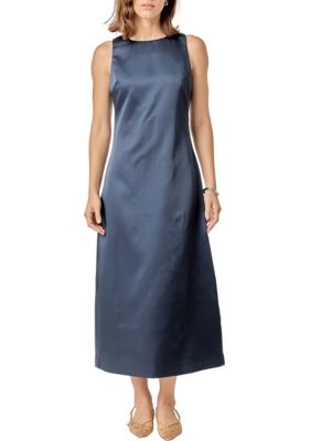 ENGLISH FACTORY Women's SATIN SLEEVELESS MIDI DRESS, Navy Blue, Medium