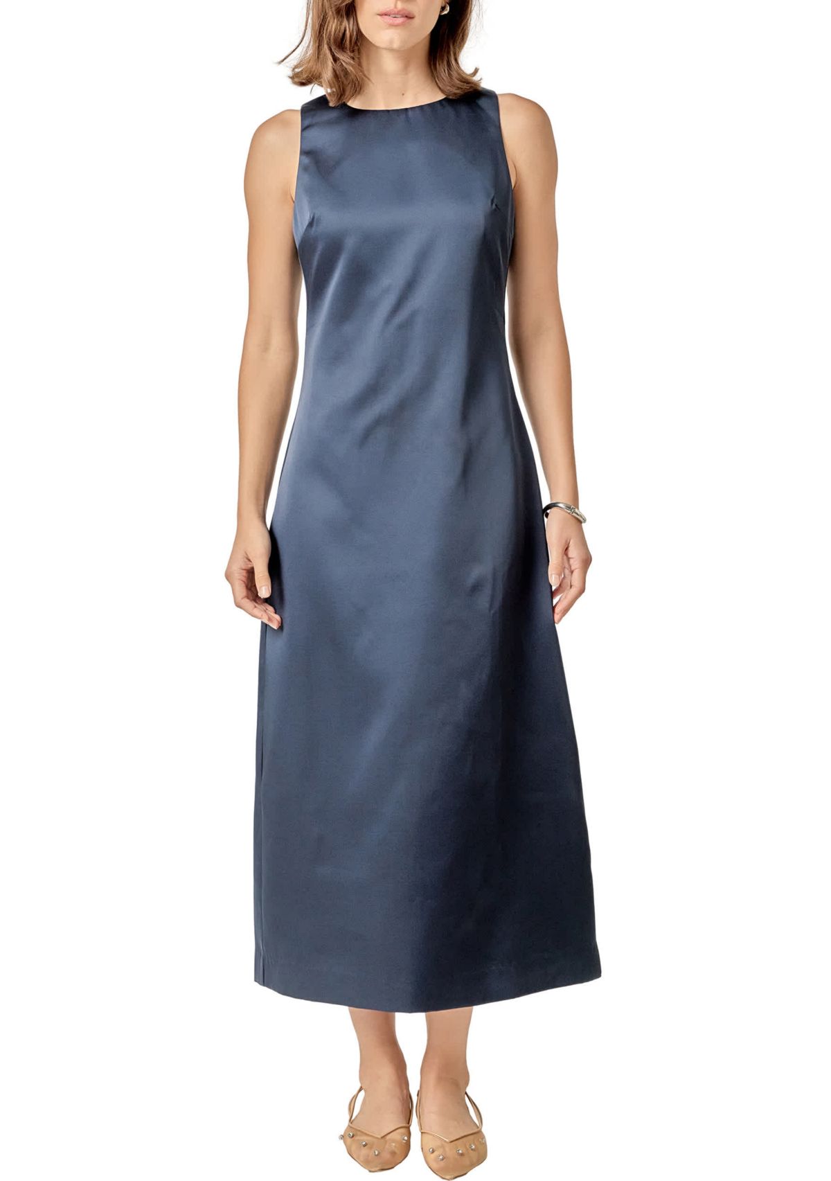 SATIN SLEEVELESS MIDI DRESS